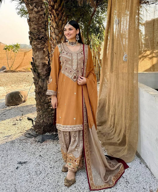 Wonderful Sequence Work Orange Color Salwar Suit