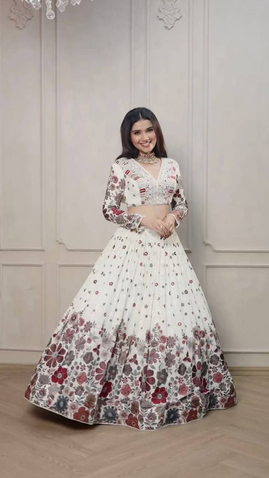 Fantastic Georgette White color Lehenga Choli