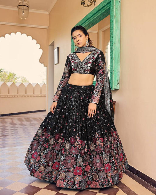 Fantastic Georgette Black color Lehenga Choli