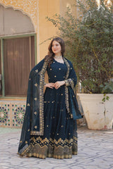 Occasion Wear Navy Blue Color Desirer Readymade Grown Occasion Wear Navy Blue Color Desirer Readymade Grown