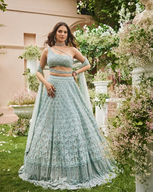 Designer Teal Blue Color Heavy Embroidery Lehenga Choli