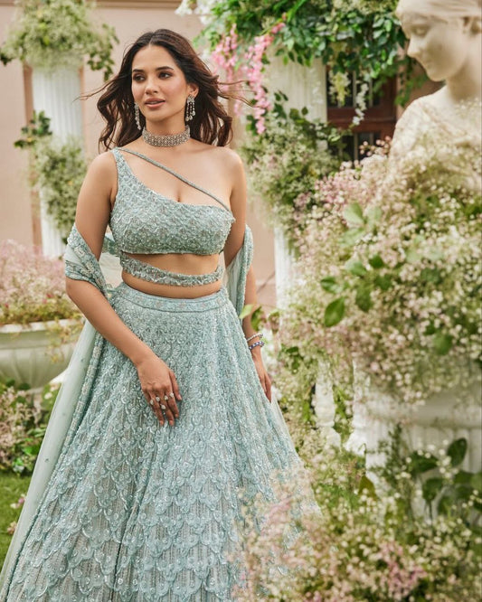 Designer Teal Blue Color Heavy Embroidery Lehenga Choli