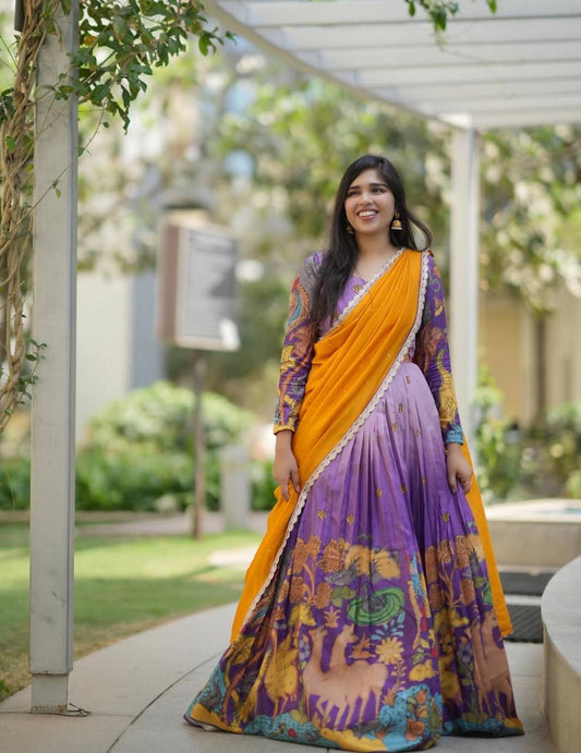 Traditional wear Purple Color Kalamkari Lehenga Choli