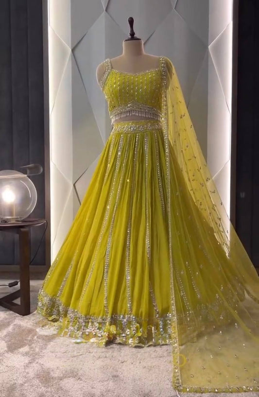 Designer Georgette Yellow Color Bridal Lehenga Choli