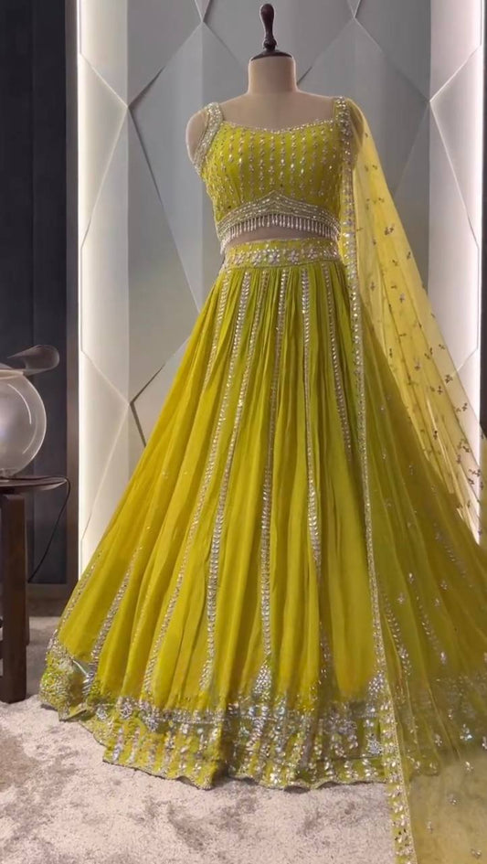 Designer Georgette Yellow Color Bridal Lehenga Choli