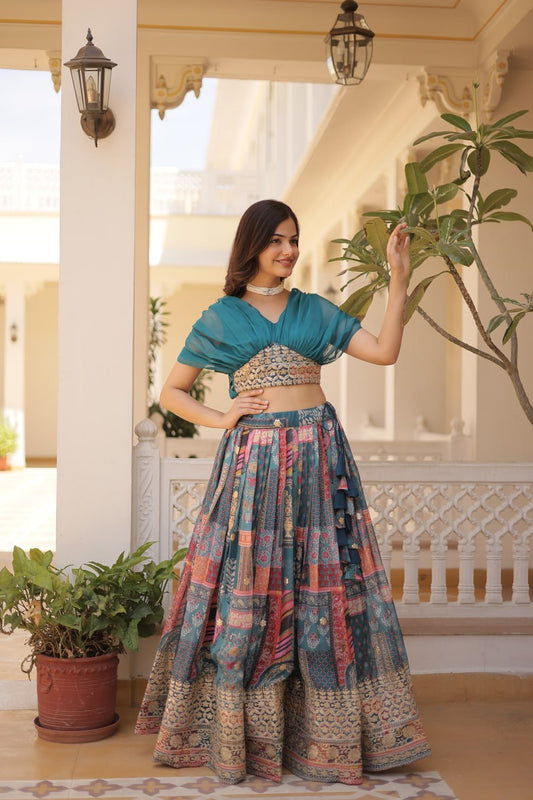 Traditional wear Russian Silk Sky Blue Color Lehenga