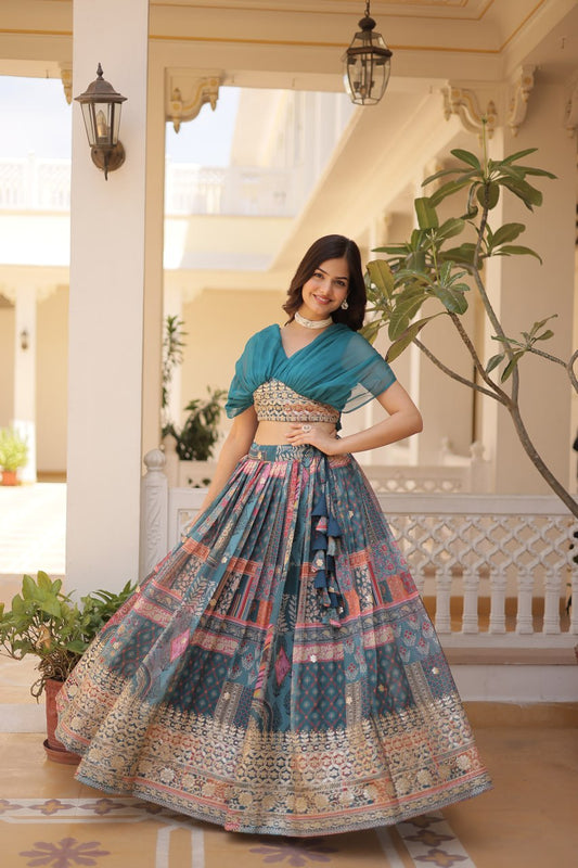 Traditional wear Russian Silk Sky Blue Color Lehenga