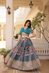 Traditional wear Russian Silk Sky Blue Color Lehenga Traditional wear Russian Silk Sky Blue Color Lehenga