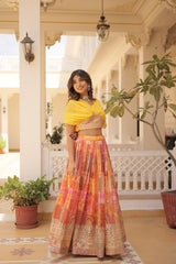 Traditional wear Russian Silk Yellow Color Lehenga Traditional wear Russian Silk Yellow Color Lehenga