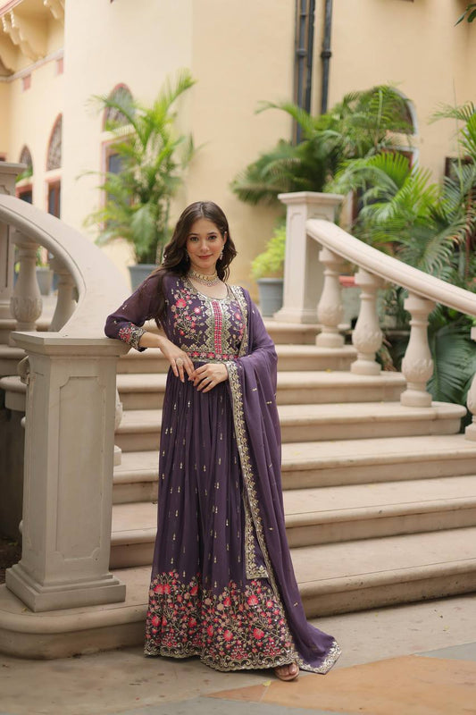 Marriage Special Georgette Lavender Color Kurti With Sharara Suit