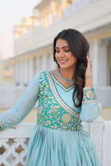 Superhit Sky Blue Color bandhrej Long Gown Superhit Sky Blue Color bandhrej Long Gown
