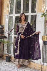 Preferable Zari Sequins Work Purple Color Gown Preferable Zari Sequins Work Purple Color Gown