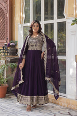 Preferable Zari Sequins Work Purple Color Gown Preferable Zari Sequins Work Purple Color Gown