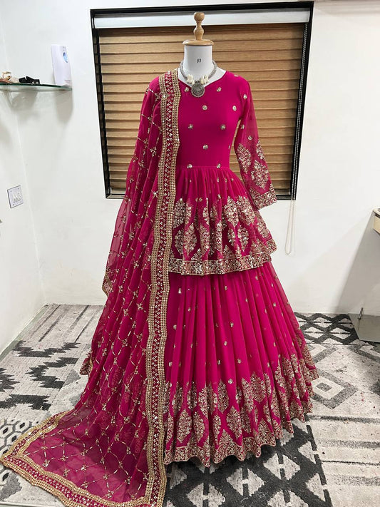 Traditional wear Sequence Work Pink Color Top With Lehenga