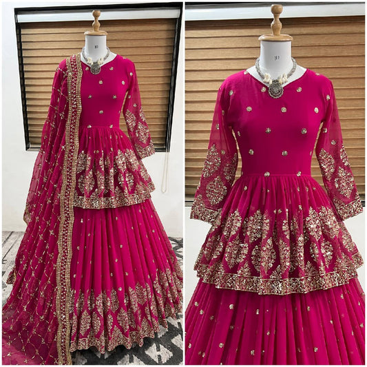 Traditional wear Sequence Work Pink Color Top With Lehenga