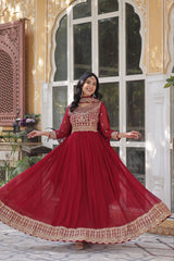 Elegant Sequins Work Maroon Color Gown With Dupatta Elegant Sequins Work Maroon Color Gown With Dupatta