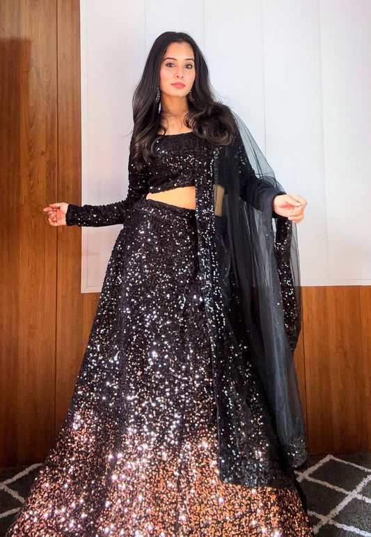 Party Wear Black Color Heavy Sequence Work Lehenga Choli
