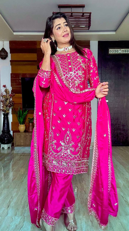 Superhit Cinon Silk Embroidery Work Pink Color Salwar Suit