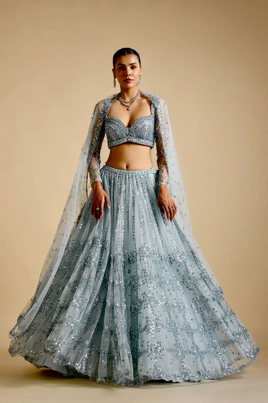 Wedding & Party Wear Sequins Work Sky Blue Color Designer Lehenga Choli
