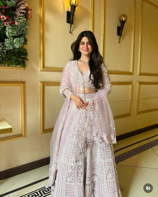 Designer Resham Thread Sequins Work Pink Color Lehenga Choli