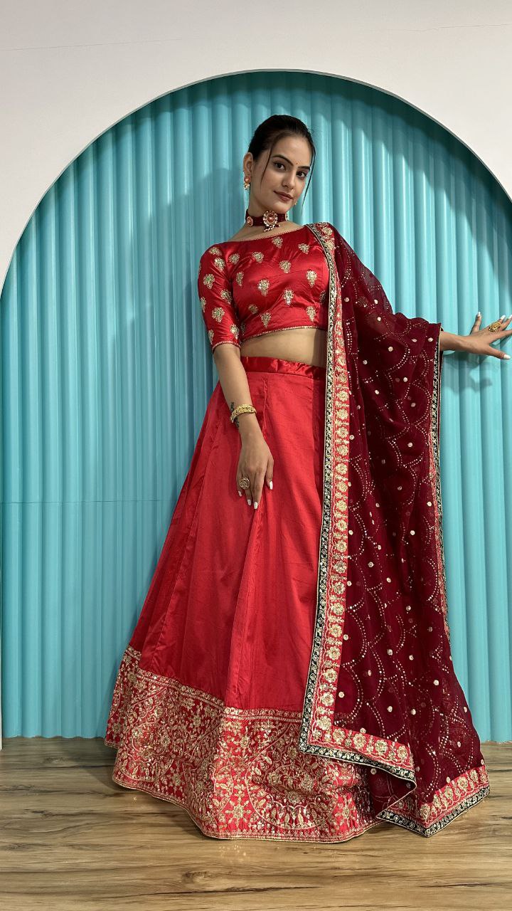 Marriage Special Red Color Zari And Sequins Work Lehenga Choli