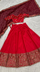 Marriage Special Red Color Zari And Sequins Work Lehenga Choli Marriage Special Red Color Zari And Sequins Work Lehenga Choli