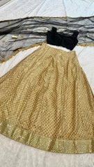 Designer Kasturi Silk Golden Color Lehenga With Black Color Blouse Designer Kasturi Silk Golden Color Lehenga With Black Color Blouse