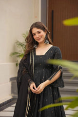 Presenting Chex Digital Printed Black Color Gown Presenting Chex Digital Printed Black Color Gown