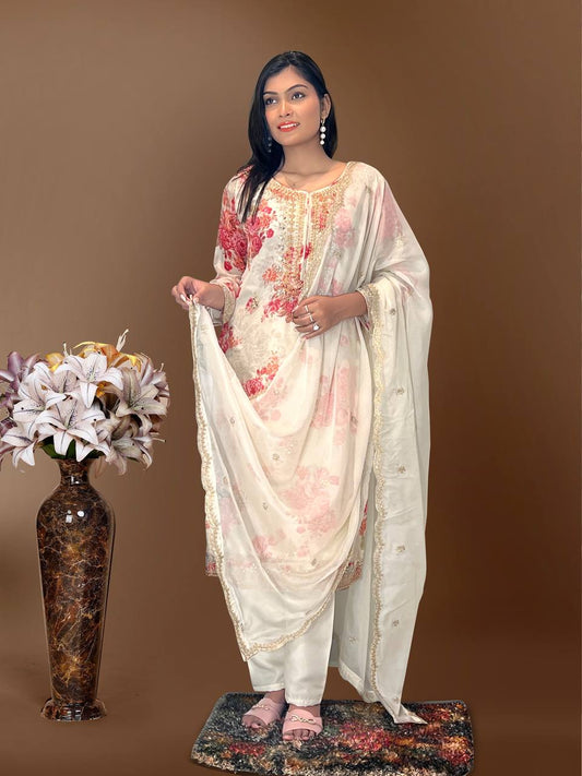 Good Looking Organza White Color Palazzo Suit