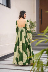 Presenting Maslin Print Work Green Color Gown Presenting Maslin Print Work Green Color Gown