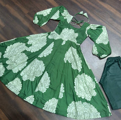 Presenting Maslin Print Work Green Color Gown Presenting Maslin Print Work Green Color Gown