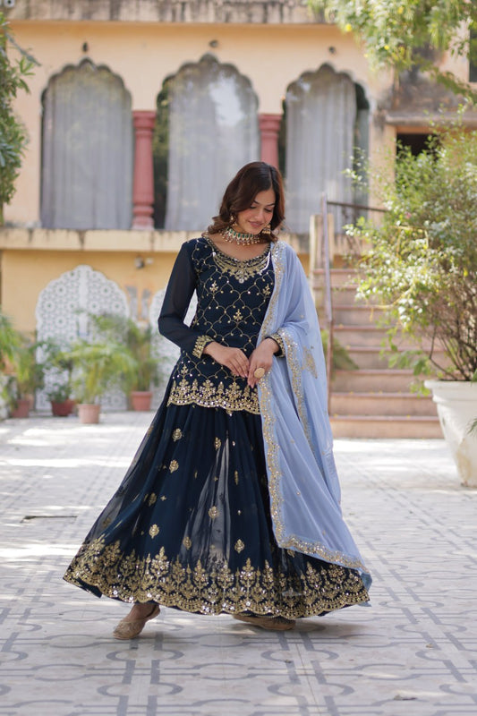 Marriage Special Sequins Embroidered Work Navy Blue Color Sharara Suit
