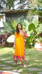 Classic Kalamkari Print Yellow Color Gown With Dupatta Classic Kalamkari Print Yellow Color Gown With Dupatta