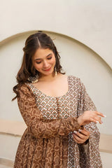 Precious Digital Print Work Brown Color Anarkali Suit Precious Digital Print Work Brown Color Anarkali Suit