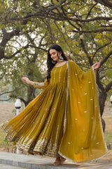 Fantastic Georgette Embroidery Work Mustard Color Gown Fantastic Georgette Embroidery Work Mustard Color Gown