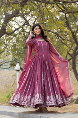 Fantastic Georgette Embroidery Work Onion Color Gown Fantastic Georgette Embroidery Work Onion Color Gown