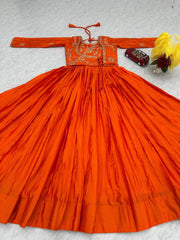 Awesome Chinon Sequence Work Orange Color Gown Awesome Chinon Sequence Work Orange Color Gown
