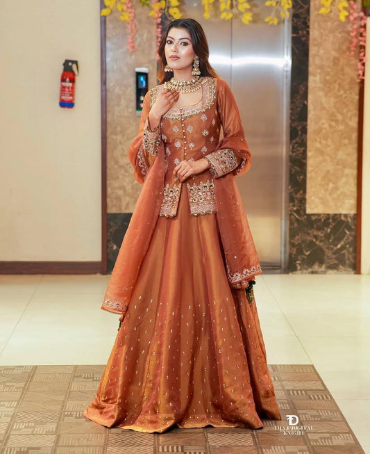 Gorgeous Silk Orange Color Top With Lehenga