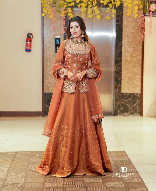 Gorgeous Silk Orange Color Top With Lehenga