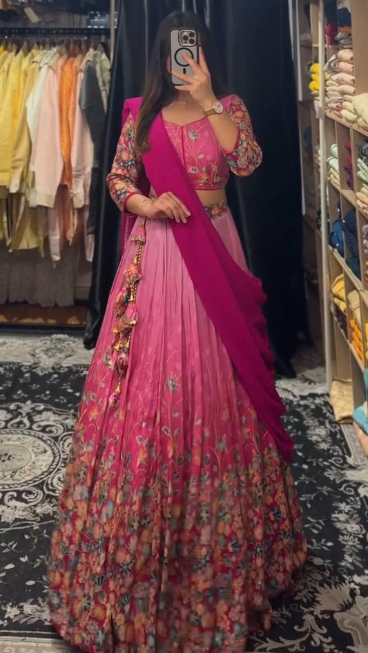 Wedding & Party Wear Kalamkari Print Pink Shades Lehenga Choli