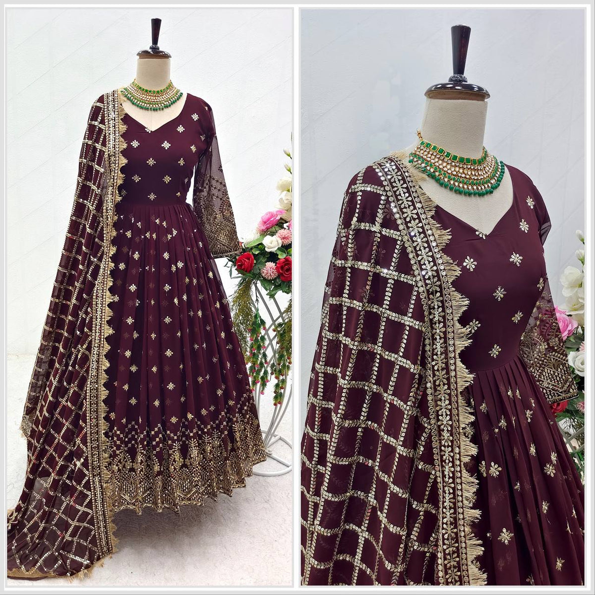 Function Wear Embroidery Work Purple Color Gown With Dupatta