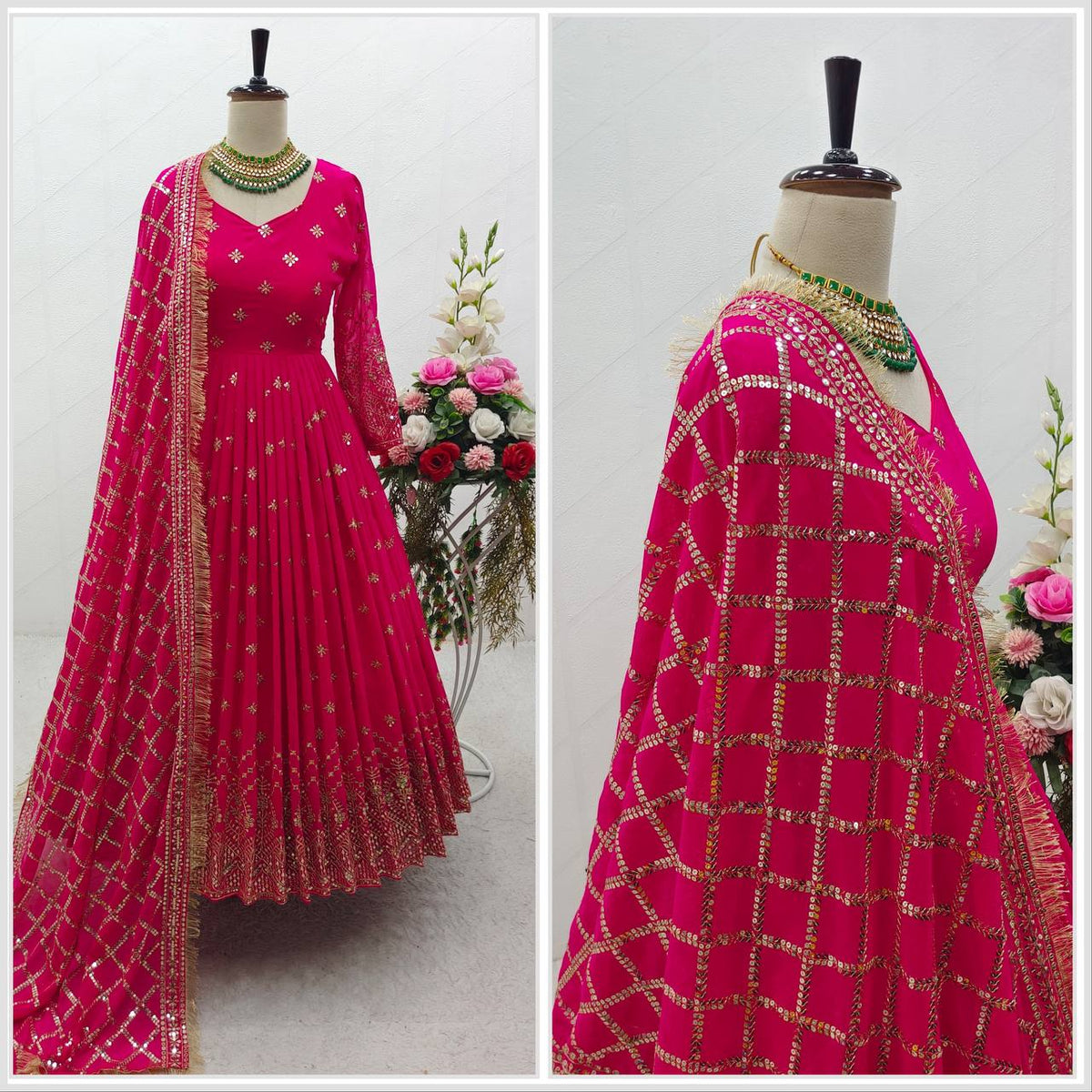 Function Wear Embroidery Work Pink Color Gown With Dupatta