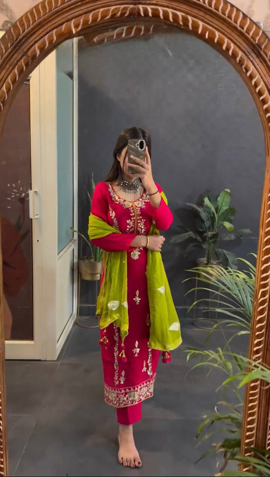 Occasion Wear Heavy Embroidery Sequence Work Red Color Salwar Suit