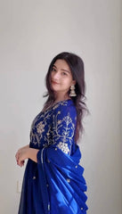 Elegant Georgette Blue Color Gown with Dupatta Elegant Georgette Blue Color Gown with Dupatta