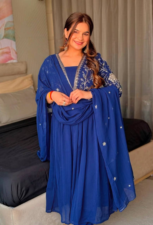 Elegant Georgette Blue Color Gown with Dupatta