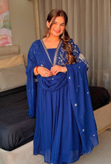 Elegant Georgette Blue Color Gown with Dupatta Elegant Georgette Blue Color Gown with Dupatta