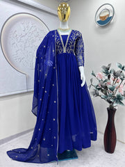 Elegant Georgette Blue Color Gown with Dupatta Elegant Georgette Blue Color Gown with Dupatta