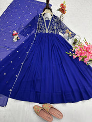 Elegant Georgette Blue Color Gown with Dupatta Elegant Georgette Blue Color Gown with Dupatta