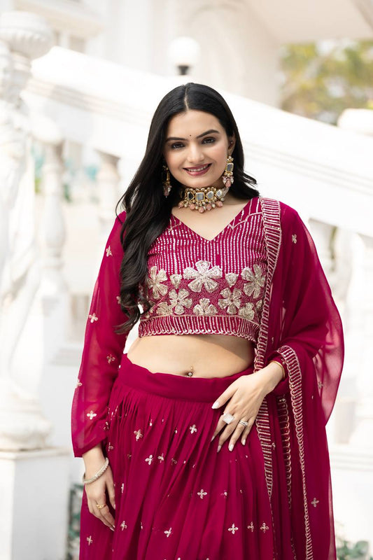 Function Wear Sequence Work Pink Color Georgette Lehenga Choli
