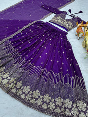 Function Wear Sequence Work Purple Color Georgette Lehenga Choli Function Wear Sequence Work Purple Color Georgette Lehenga Choli
